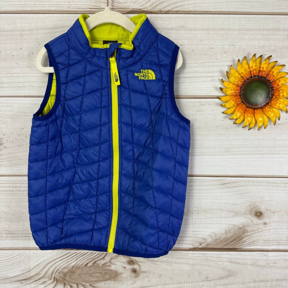 The North Face Kids Thermoball Blue Yellow Quilted Puffer Vest Size 5